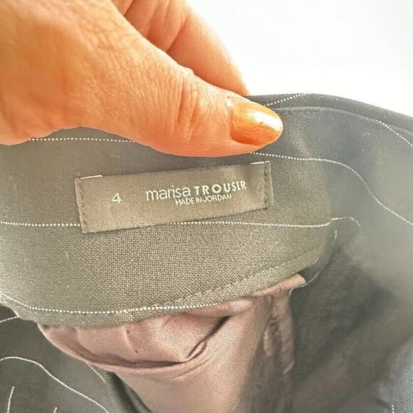 LOFT Marisa Trouser Women Pin Stripe Flare Pants Black Belt Size 4 Career Office - Picture 5 of 6